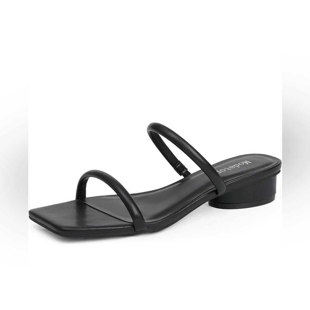 Black Minimalist Strappy Block Heel Sandal
